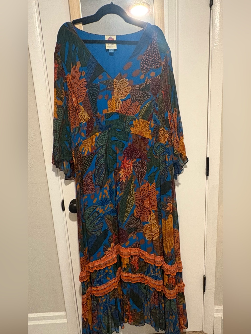 Anthropologie Floral Tiered Maxi Dress in Teal and Orange